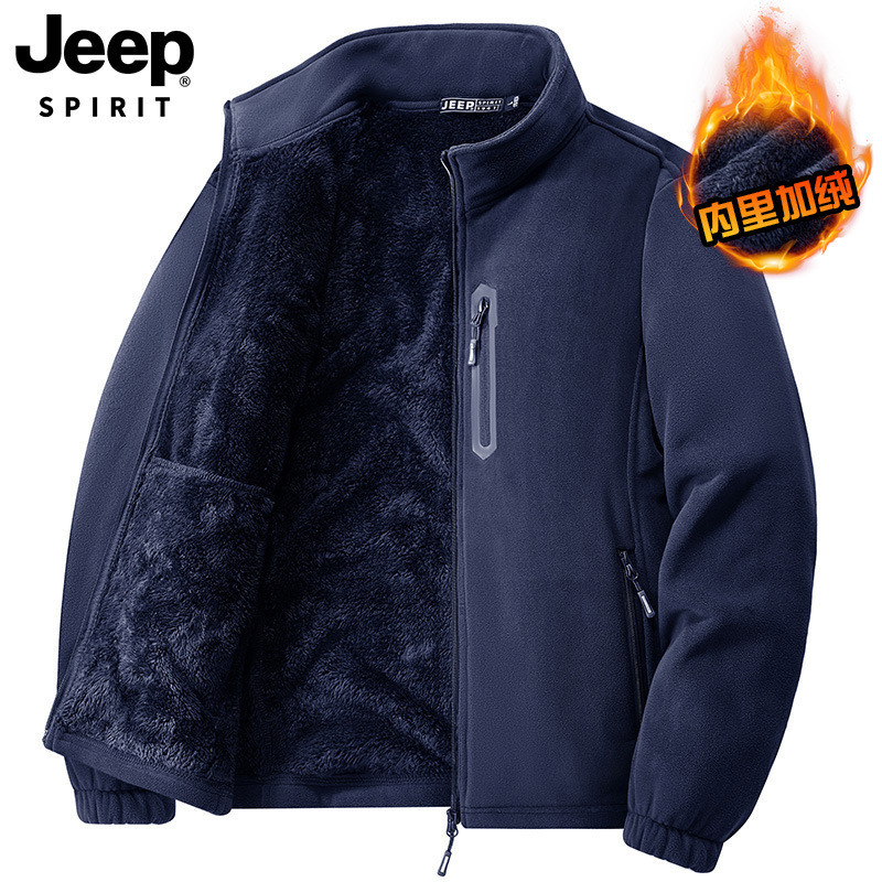 JEEPspirit抓绒外套男冬季加绒加厚休保暖防寒抓绒衣拉链卫衣6305