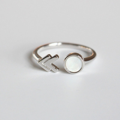 见你如初 S925纯银贝壳设计师款开口戒指环女 清新韩版风银饰送女朋友老婆情人节七夕生日礼物