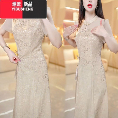 YIBUSHENG新中式国风旗袍连衣裙女遮肉2024季新款时尚显瘦减龄碎花裙
