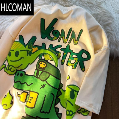 HLCOMAN加大码300斤卡通小鳄鱼独特别致短袖t恤男女装夏季设计感上衣
