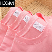 HLCOMAN230g短袖t恤男女基础款纯色粉色打底衫情侣装白色Tee