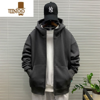 YANXU2023新款连帽开衫卫衣外套男士加绒宽松百搭纯色潮流ins帽衫