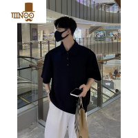 YANXU美式复古华夫格polo衫男潮牌宽松短袖翻领t恤设计感提花半袖卫衣