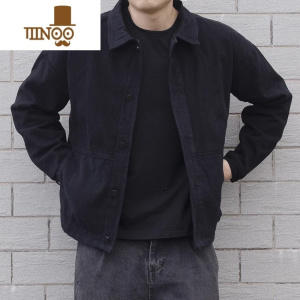 YANXU日系复古牛仔夹克男潮牌黑色帅气上衣外穿宽松工装外套薄款