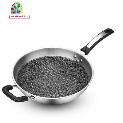 304不锈钢炒锅多功能炒菜锅无涂层锅电磁炉燃气家用锅 FENGHOU 32cm(锅+盖)