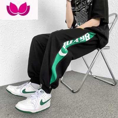 七斓克莱因蓝裤子男高街潮牌设计感侧拉链美式束脚卫裤宽松休闲运动裤