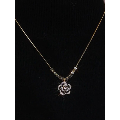 山茶花方块项链女锆石锁骨链时尚气质花朵设计简约百搭颈链饰品女送女朋友老婆情人节七夕生日礼物