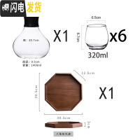 三维工匠可高温家用玻璃冷水壶 耐热大容量凉水壶 创意超大透明密封水 1.5圆丹麦壶+6个[320]杯+胡桃木八角托盘