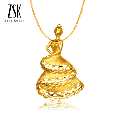 原创设计-ZSK珠宝黄金吊坠女茜茜公主-A女款公主足金吊坠项坠黄金饰品女士珠宝首饰送女友礼物计价工费60元小版2.79克