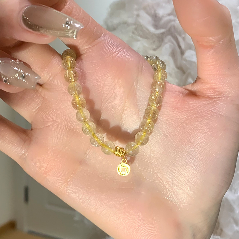 天然金发晶水晶手串女款转运招财纯银手链女款2025新款高级感