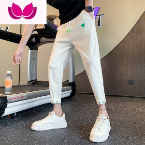 七斓白色九分裤子男款休闲裤2023夏季新款潮流百搭痞帅修身小脚裤