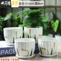 三维工匠北欧简约花盆陶瓷大号带托盘白色绿萝盆栽室内多肉盆 4个小草[看尺寸拍] 中等花盆容器