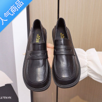 SUNTEK黑色小皮鞋女英伦风女鞋春秋2023年新款工作单鞋软皮JK乐福鞋潮