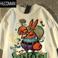 HLCOMAN日系卡通趣味蟹老板印花短袖t恤女男夏情侣慵懒风bf美式上衣