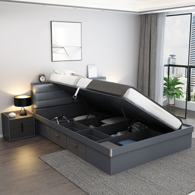  古达床简约现代气动侧开卧室收纳北欧单人床1.2m高箱储物床次卧小户型