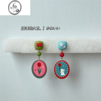 JiMi[]月兔浪漫原创设计复古可爱少女感童趣不对称长款耳夹耳环