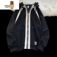 YANXU织带拼接卫衣外套男潮牌ins设计感连帽上衣宽松情侣拉链开衫