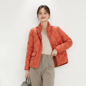 新款简约女式90绒女装立领压胶纯色羽绒服短款大码外套_6731