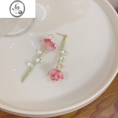 JiMi小荷冰露~不对称长款花朵耳环小众设计感新中式耳钉独特耳饰女潮