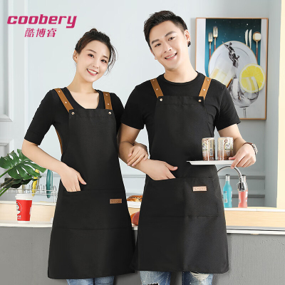 酷博睿(coobery)围裙商用帆布防泼水围裙 工作厨师厨房服务员工作围裙 (黑色 )