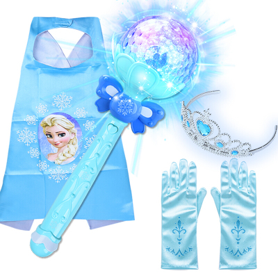 冰雪奇缘发光魔法棒玩具艾莎公主巴啦啦小魔仙棒女孩玩具儿童蓝领花棒+披风+手套+皇冠发光音乐