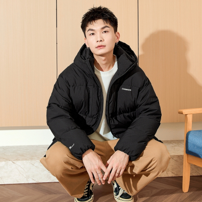 [3件8.5折424.9元,叠加优惠券]唐狮冬季新款男连帽短款羽绒服拉链纯色厚外套潮流(防水)