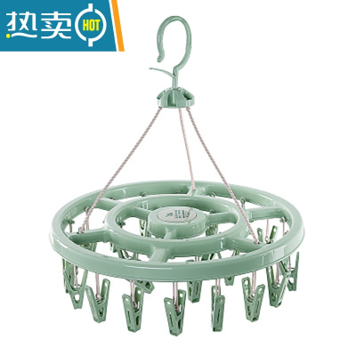 敬平晾衣架成人防风塑料32夹子衣架儿童袜子架婴儿家用多功能晾晒架子 绿色24夹 312g 1个衣夹