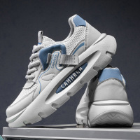 男鞋四季可穿新款潮流圆头百搭透气系带厚底运动休闲拼色舒适男鞋