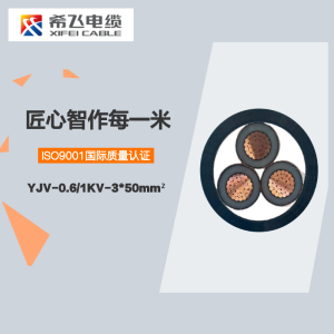 希飞牌 YJV-0.6/1KV-3*50mm² 铜芯低压电缆 元/米 联系客服 定制商品 黑色 YJV-0.6/1KV-3*50mm²