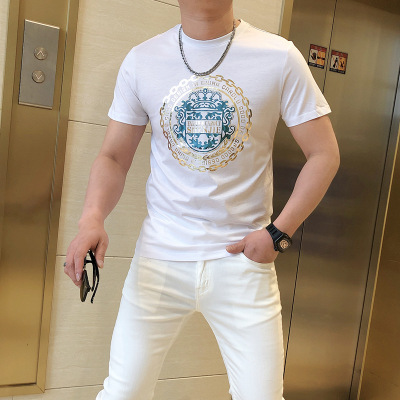 欧货流行丝光棉T恤男夏季新款青年时尚潮帅气休闲短袖男上衣