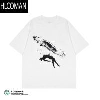 HLCOMAN坠落太空抽象小众设计基础百搭短袖男t恤夏季美式高街国潮牌