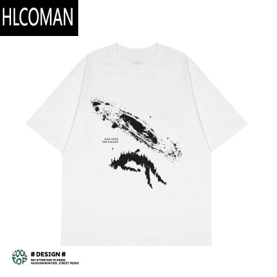 HLCOMAN坠落太空抽象小众设计基础百搭短袖男t恤夏季美式高街国潮牌