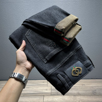 高端轻奢牛仔裤男士弹力钢印印花牛仔裤男款时尚百搭都市休闲长裤