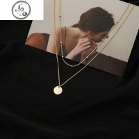 双层金珠圆片项链女潮细网红日式轻奢异地恋原宿风锁骨链气质吊坠 JiMi