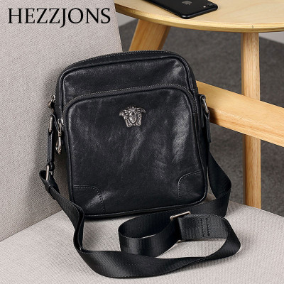 赫泽琼斯HEZZJONS小单肩包进口意大利牛皮斜挎包青中年时尚简约软皮小背包韩版休闲美杜莎手机背包黑色