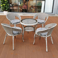 阳台藤椅三件套休闲小桌椅组合现代简约户外庭院单人铁艺藤编椅子