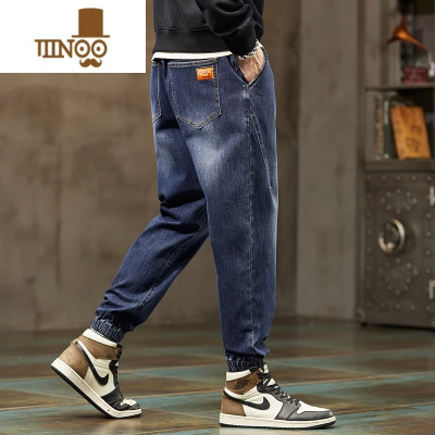 YANXU美式复古牛仔裤男士宽松束脚2023新款潮牌休闲长裤子男