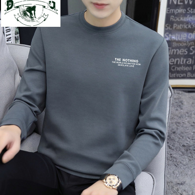 HLCOMAN卫衣男圆领2021新款春装上衣服休闲潮流韩版宽松无帽长袖t恤薄款卫衣