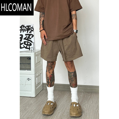 HLCOMANin嘻哈高街美式复古棕色抽绳运动裤短裤男夏季宽松痞帅五分裤卫裤