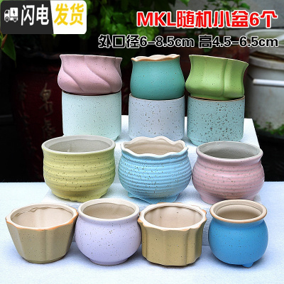 三维工匠4个9.9元陶瓷花盆多肉粗陶素烧透气个性自彩陶瓷花盆大小盆栽 金色MKL随机小盆6个 小花盆容器