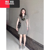 YIBUSHENG美式复古短袖连衣裙女季2024新款气质宽松显瘦中长款t恤裙