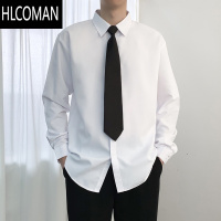 HLCOMAN[送领带]衬衫男士长袖春季商务休闲免烫黑白色衬衣短袖工装