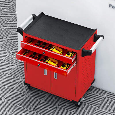 域赢加强款抽屉式工具车五金工具箱车间工具柜维修小手推车箱零件柜 二抽(大号)红色