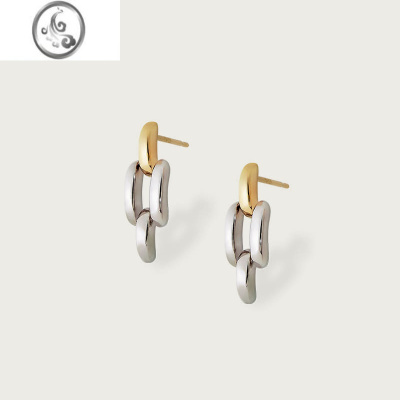 JiMi原创流行链环耳环高级感简约个性镂空链形耳钉耳饰K金百搭耳环