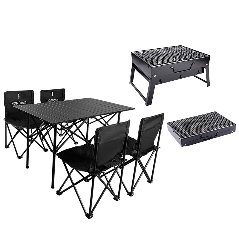 何大屋烧烤组合(便携桌椅四件套+烧烤炉组合)HDW1692+HDW2001 颜色随机