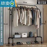 敬平简易衣帽架双杆式晾衣架落地室内房间挂衣架子家用卧室衣服收纳架 125cm-[升级款]黑色双杆+单层置物+滑轮底座