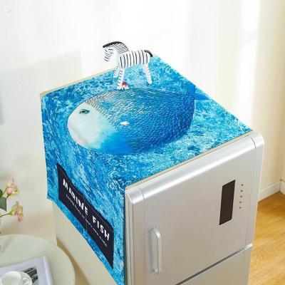 家柏饰(CORATED)北欧风格滚筒洗衣机罩盖布单开双开冰箱盖巾防尘罩棉麻布艺 海鱼 单开门冰箱盖巾(55*140cm)