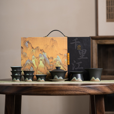 苏氏陶瓷(SUSHI CERAMICS)茶具套装手绘釉画彩三才盖碗款功夫茶具礼盒套装