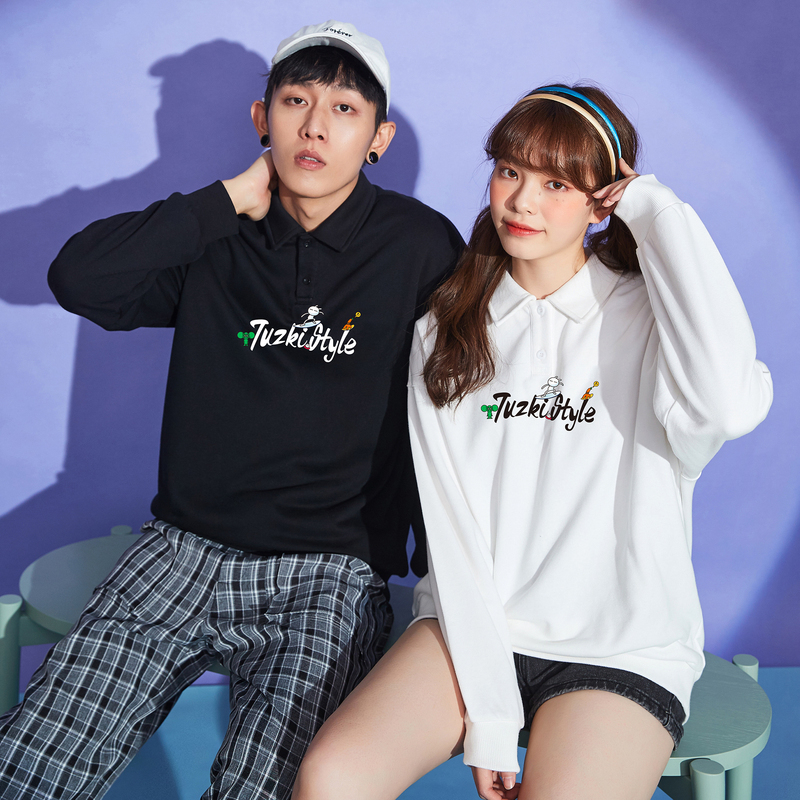 9元]兔斯基联名唐狮秋季新款情侣装长袖polo衫翻领卫衣学生潮