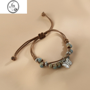 JiMi复古民族风编织蝴蝶手链女夏季2023新款国风元素中式串珠手饰 图片色